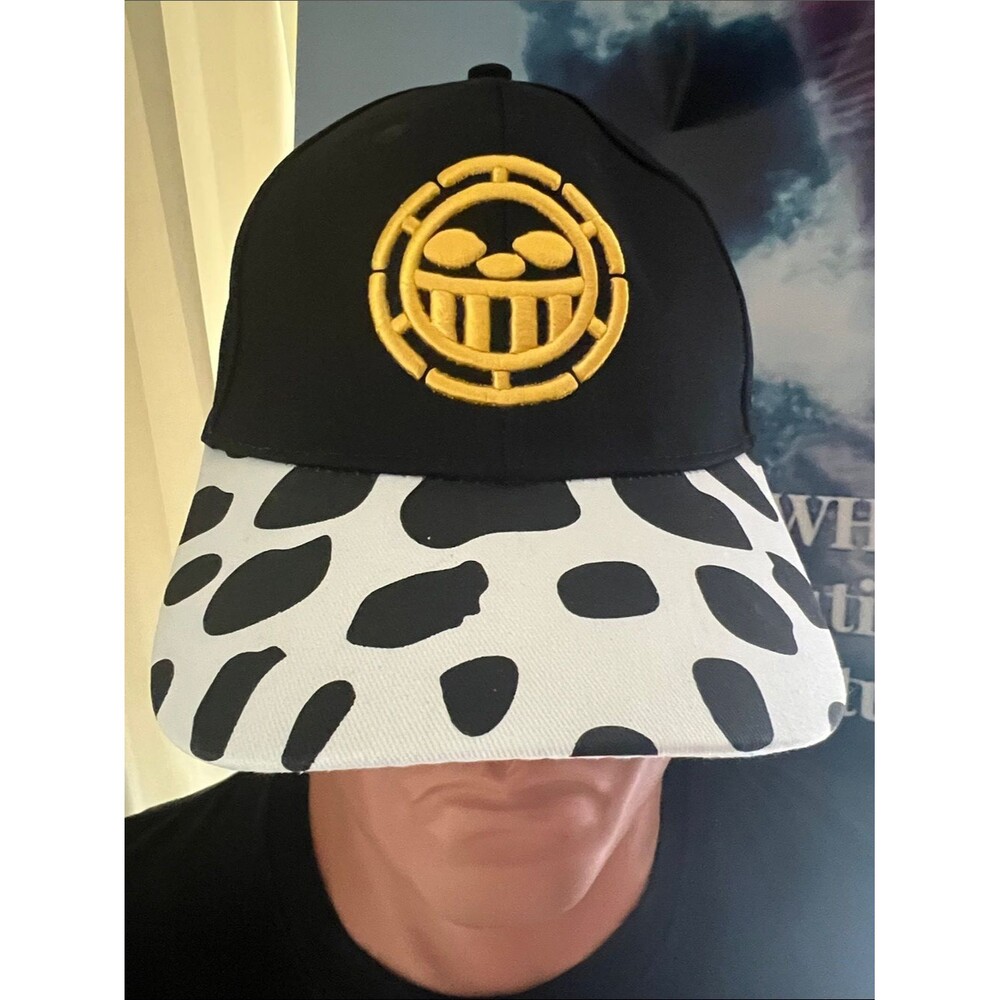 #2069*Unisex’s Black & White Dalmatian Print Cap with Yellow Embroidered Logo